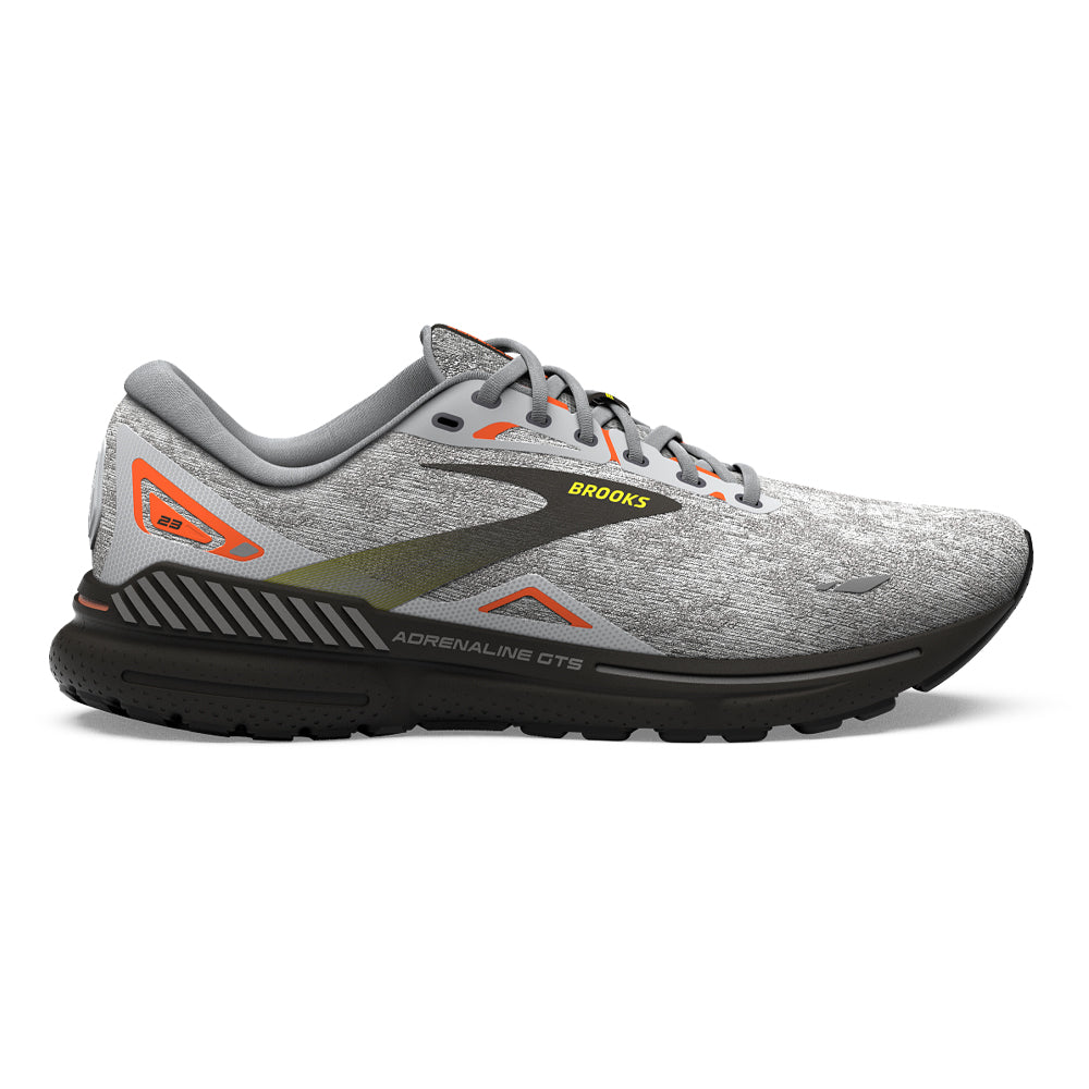 Men's Brooks Adrenaline GTS 23, Oyster/Black/Red Orange, 11 D Medium
