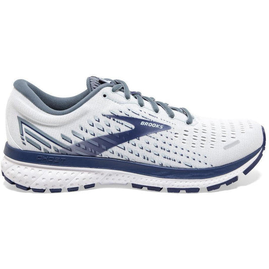 Men's Brooks Ghost 13, White/Grey/Deep Cobalt, 8 B Narrow