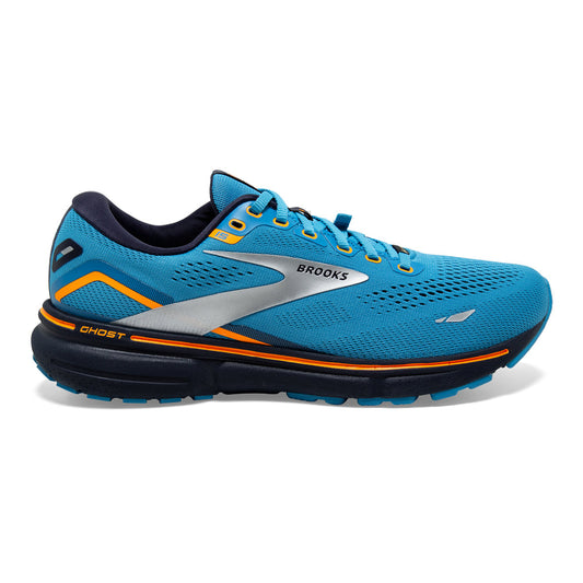 Men's Brooks Ghost 15 GTX, Blue/Peacoat/Orange, 11.5 D Medium