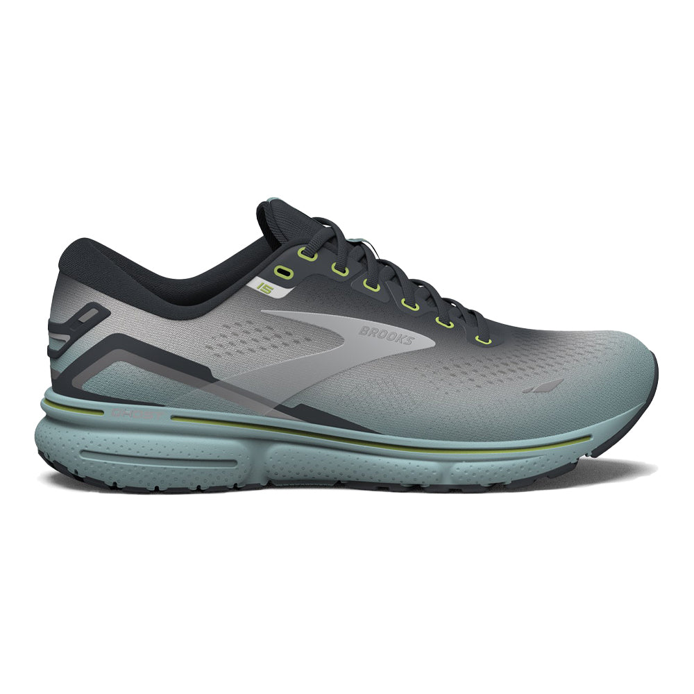 Men's Brooks Ghost 15, Grey/Oyster/Cloud Blue, 10.5 D Medium