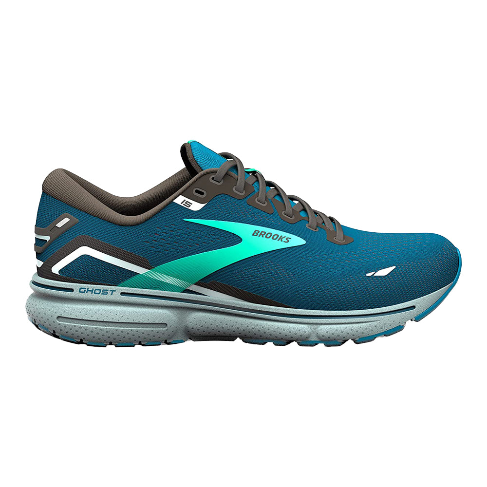 Men's Brooks Ghost 15, Moroccan Blue/Black/Spring Bud, 11.5 D Medium