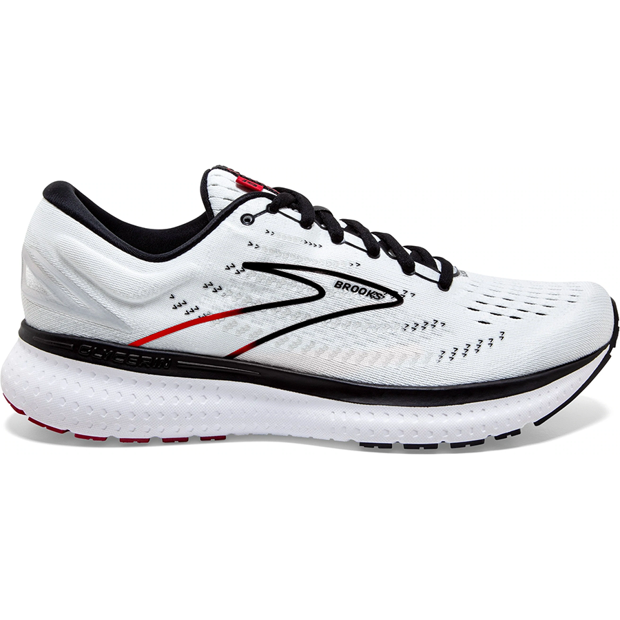 Men's Brooks Glycerin 19, White/Black/Red, 9.5 D Medium