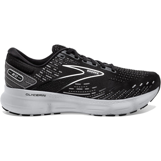 Men's Brooks Glycerin 20, Black/White/Alloy, 12 2E Wide