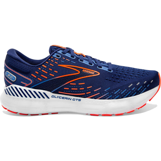 Men's Brooks Glycerin GTS 20, Blue Depths/Palace Blue/Orange, 11 2E Wide
