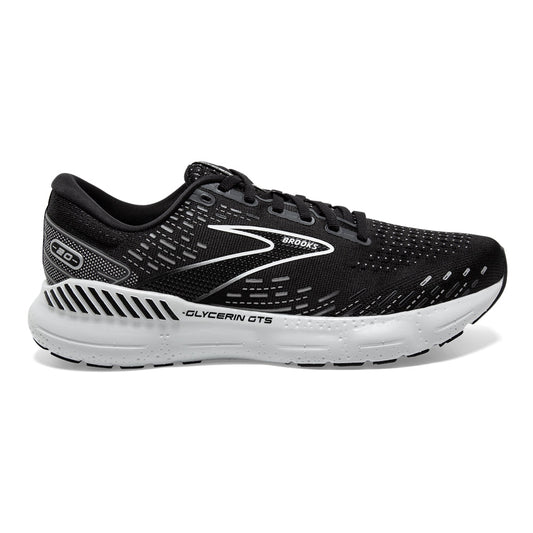 Men's Brooks Glycerin GTS 20, Black/White/Alloy, 11.5 2E Wide