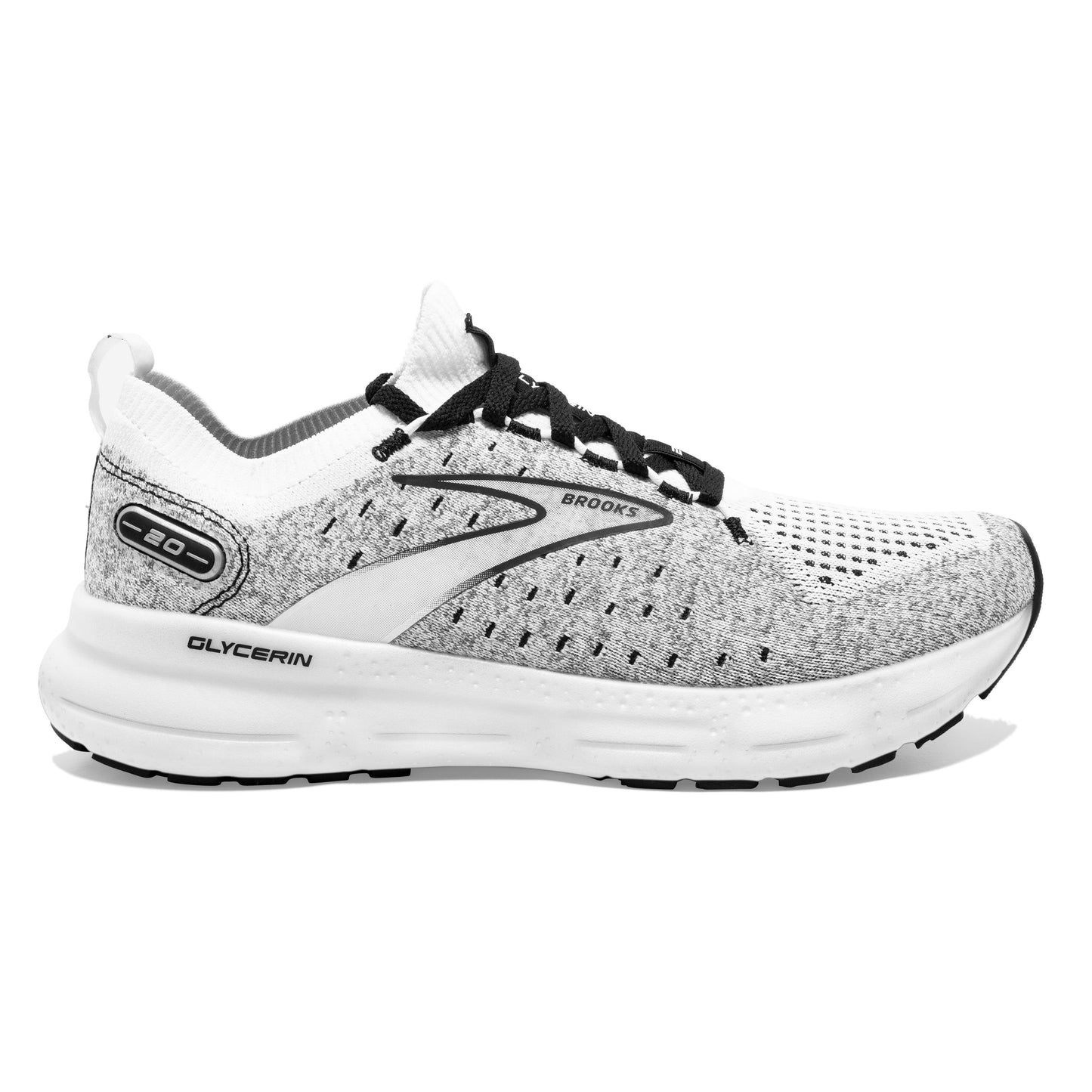 Men's Brooks Glycerin StealthFit 20, White/Grey/Black, 9.5 D Medium