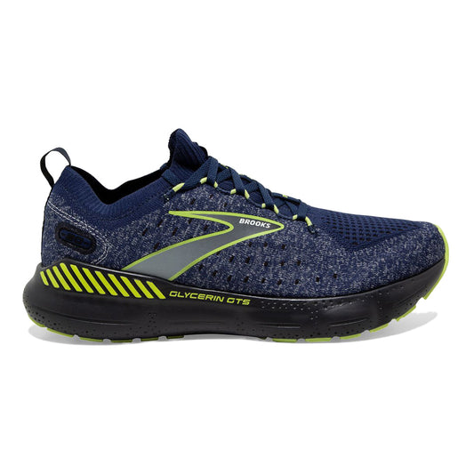 Men's Brooks Glycerin StealthFit GTS 20, Blue/Ebony/Lime, 12.5 D Medium