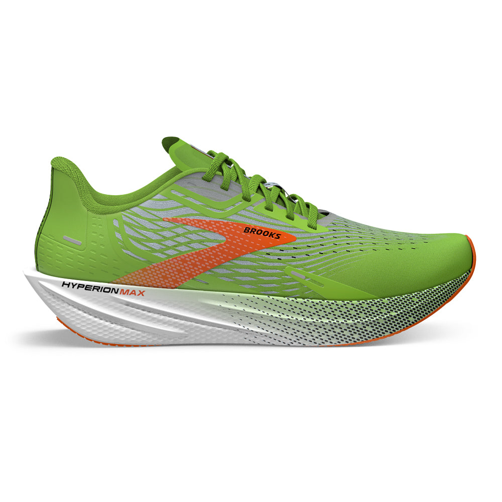 Men's Brooks Hyperion Max, Green Gecko/Red Orange/White, 11 D Medium