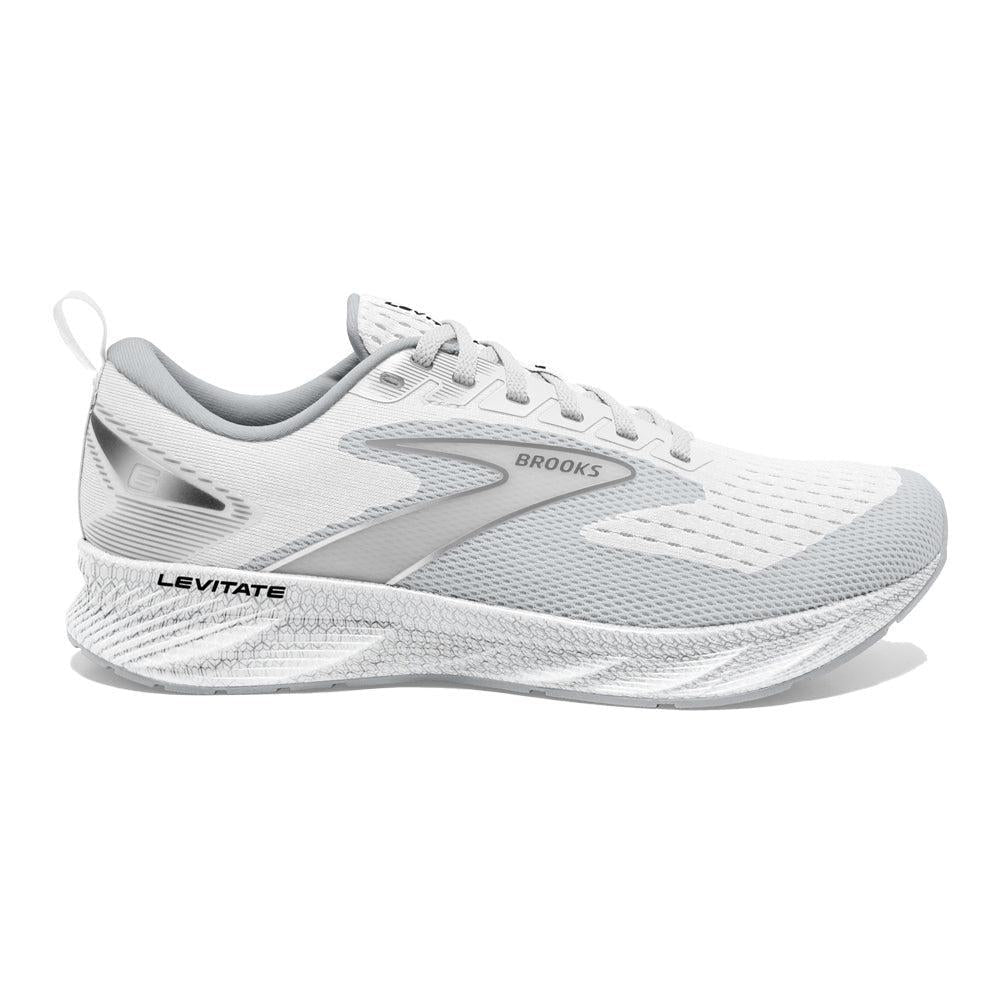 Men's Brooks Levitate 6, Bright White/Oyster Mushroom, 12 D Medium