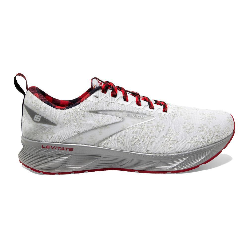 Men's Brooks Levitate 6, White/Red/Silver, 9 D Medium