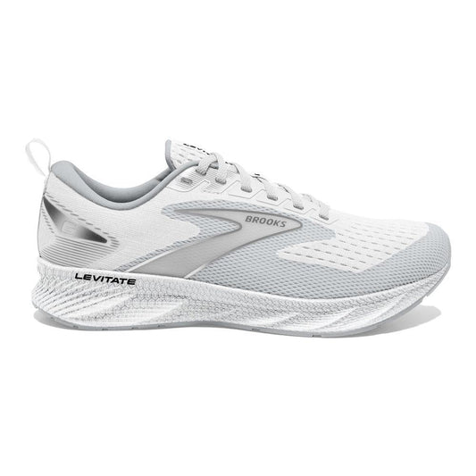Men's Brooks Levitate 6, Bright White/Oyster Mushroom, 9 D Medium