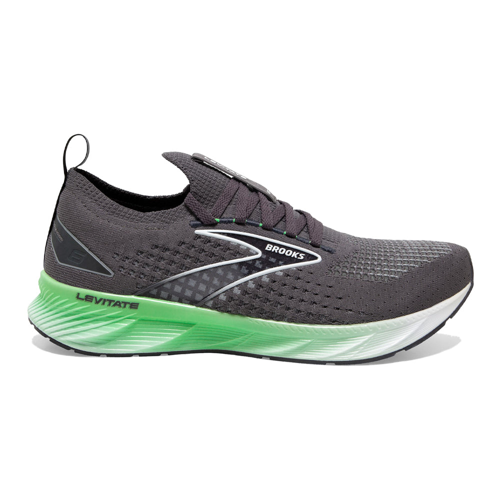Men's Brooks Levitate StealthFit 6, Blackened Pearl/Green/White, 11 D Medium
