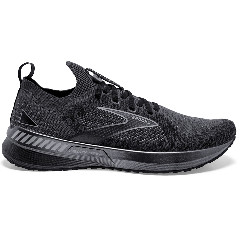 Men's Brooks Levitate Stealthfit GTS 5, Black/Ebony/Grey, 10 D Medium
