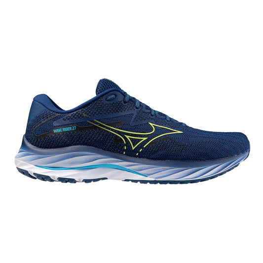 Men's Mizuno Wave Rider 27, Navy Peony/Sharp Green, 11.5 D Medium