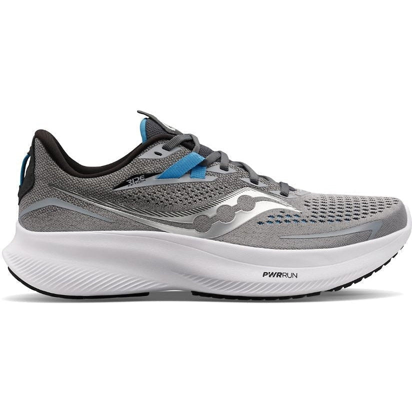 Men's Saucony Ride 15, ALLOY/TOPAZ, 11.5 2E Wide