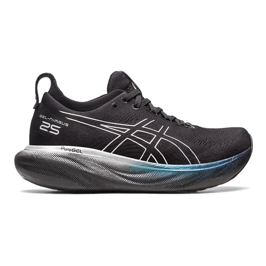 Women's Asics Gel-Nimbus 25 Platinum, Black/Pure Silver, 10.5 B Medium
