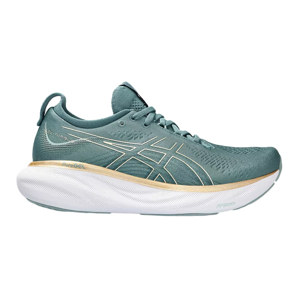 Women's Asics Gel-Nimbus 25, Foggy Teal/Champagne, 10 B Medium