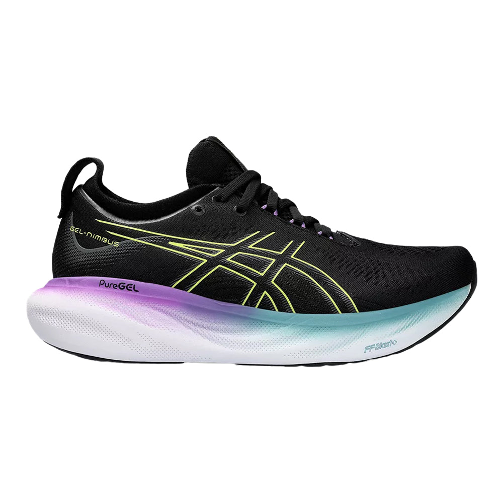 Women's Asics Gel-Nimbus 25, Black/Glow Yellow, 6 B Medium