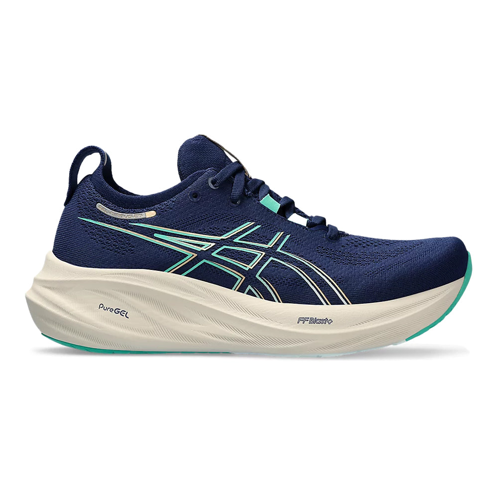 Women's Asics GEL-Nimbus 26, Blue Expanse/Aurora Green, 7.5 D Wide