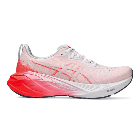 Women's Asics Novablast 4, White/Sunrise Red, 7 B Medium