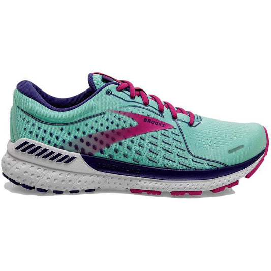 Women's Brooks Adrenaline GTS 21, Yucca/Navy Blue/Fuchsia, 10 B Medium
