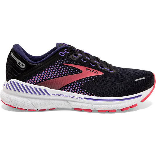Women's Brooks Adrenaline GTS 22, Black/Purple/Coral, 10 D Wide