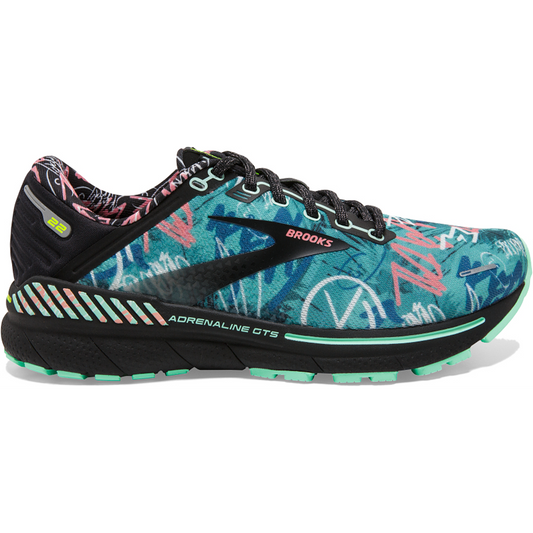 Women's Brooks Adrenaline GTS 22, Black/Yucca/Flamingo Pink, 7.5 B Medium