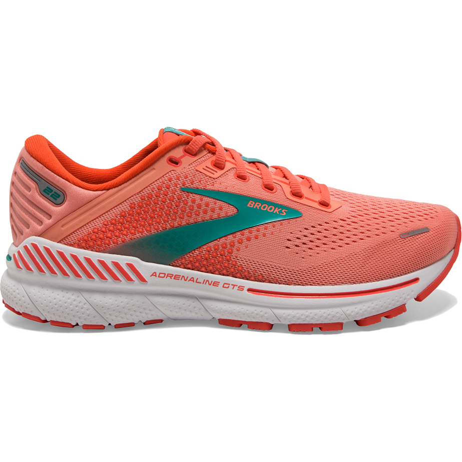 Women's Brooks Adrenaline GTS 22, Coral/Latigo Bay/White, 7 B Medium
