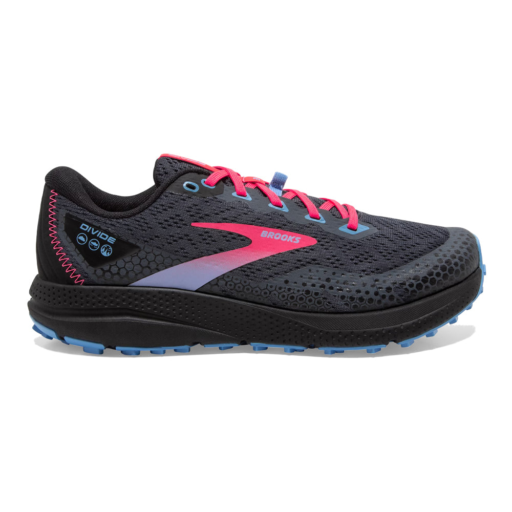 Women's Brooks Divide 3, Ebony/Black/Diva Pink, 9 B Medium