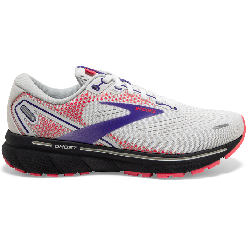 Women's Brooks Ghost 14, White/Purple/Coral, 11.5 B Medium