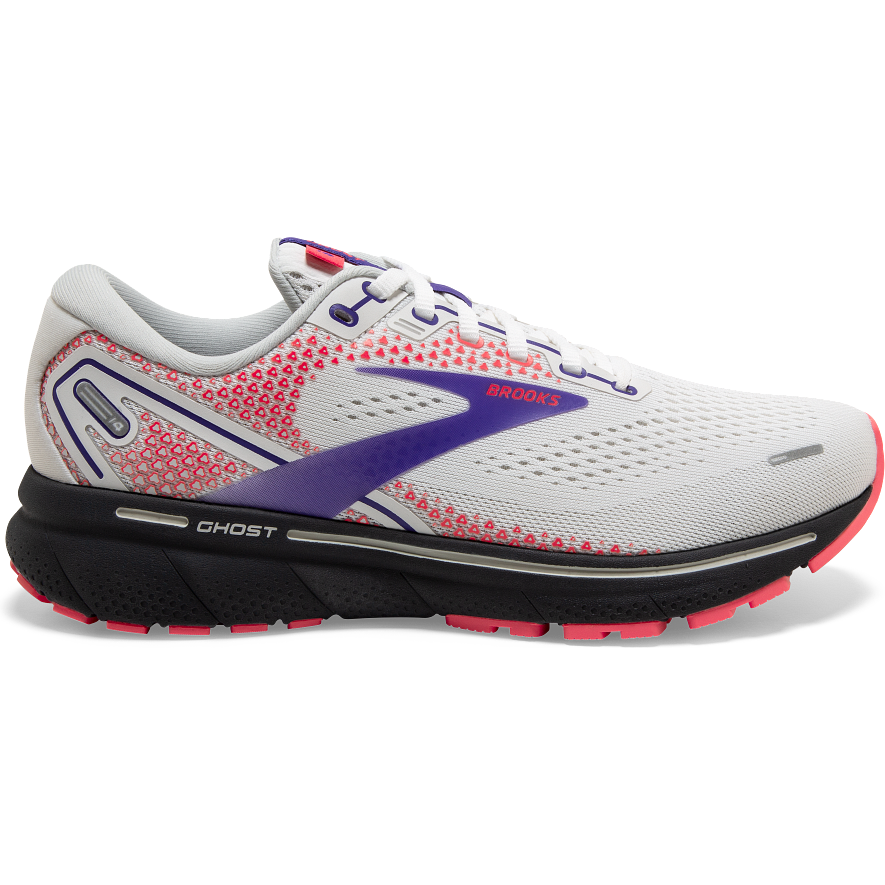 Women's Brooks Ghost 14, White/Purple/Coral, 6 B Medium