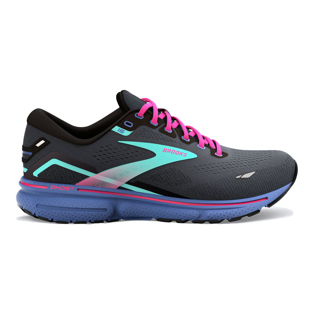 Women's Brooks Ghost 15, Black/Blue/Aruba, 5 B Medium