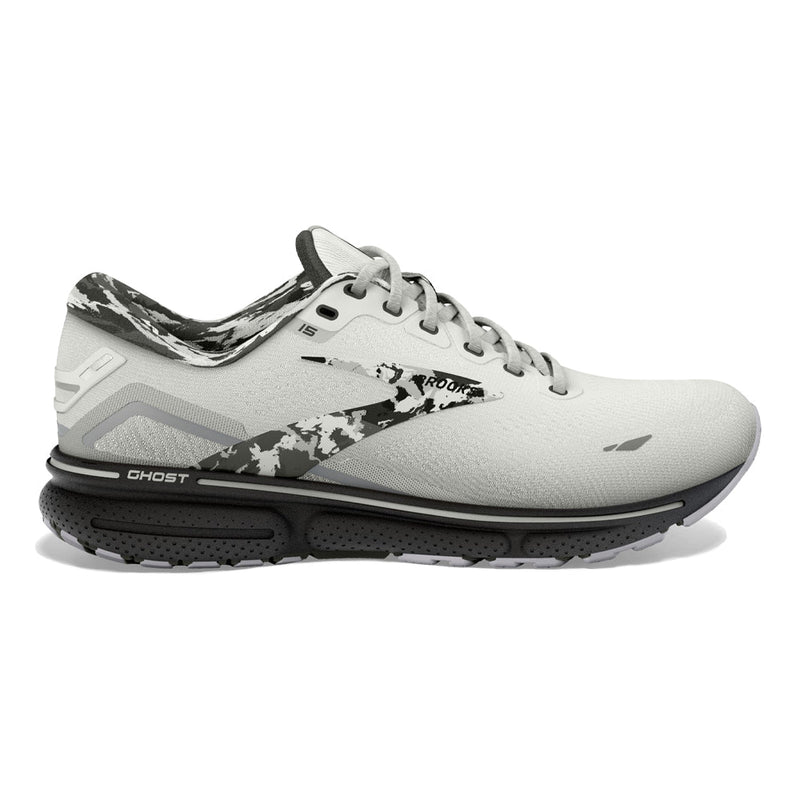 Women's Brooks Ghost 15, White/Ebony/Oyster, 10.5 B Medium