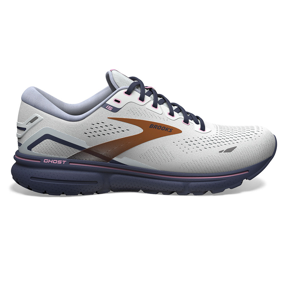 Women's Brooks Ghost 15, Spa Blue/Neo Pink/ Copper, 8.5 B Medium