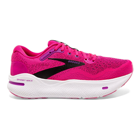 Women's Brooks Ghost Max, Pink Glo/Purple/Black, 9.5 B Medium
