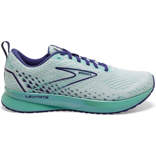 Women's Brooks Levitate 5, White/Navy Blue/Yucca, 8.5 B Medium