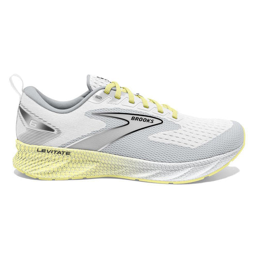 Women's Brooks Levitate 6, White/Oyster/Yellow, 6.5 B Medium