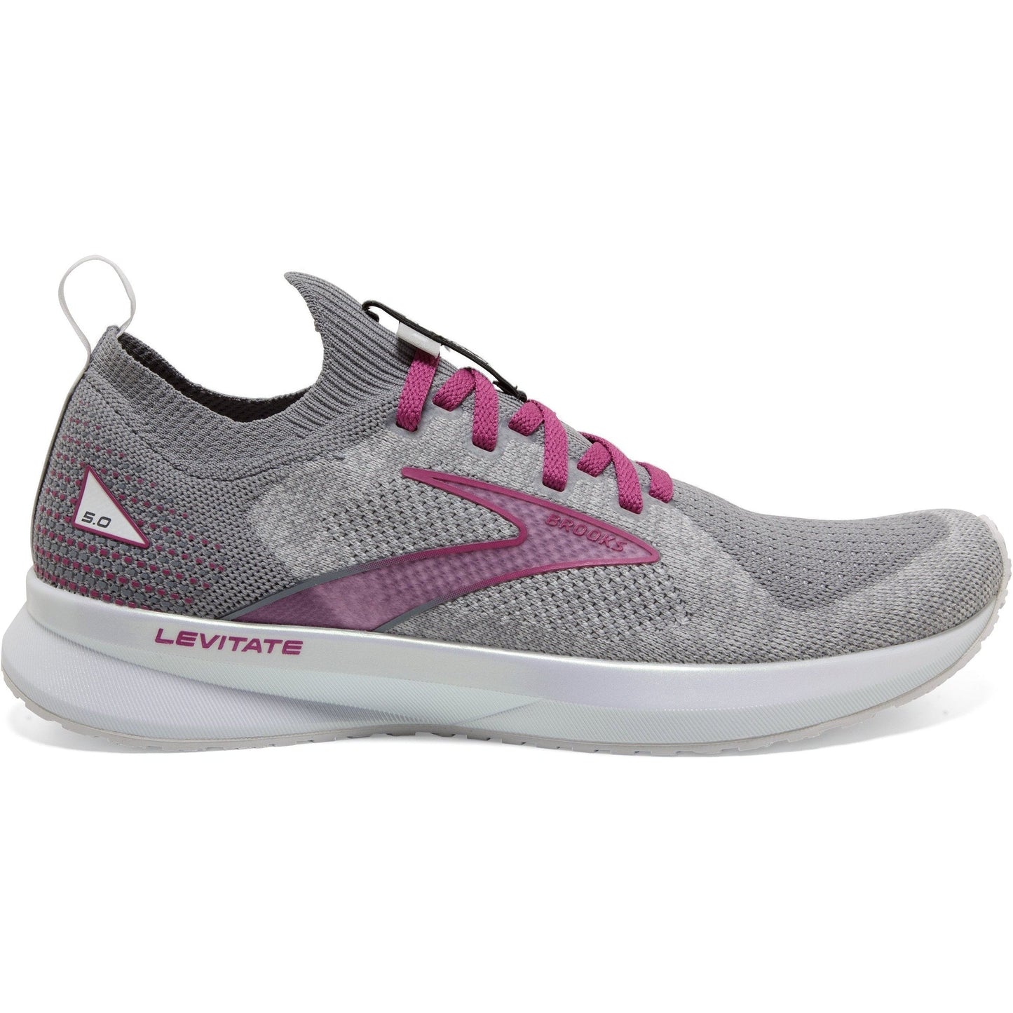 Women's Brooks Levitate Stealthfit 5, White/Grey/Baton Rouge, 9.5 B Medium
