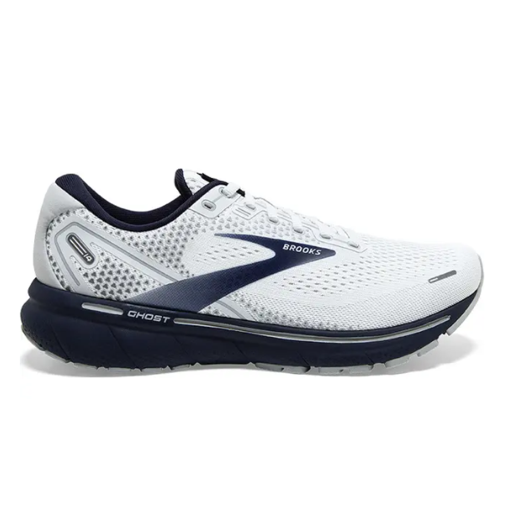 Men's Brooks Ghost 14, White/Grey/Navy, 8.5 D Medium