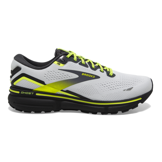 Women's Brooks Ghost 15, White/Ebony/Nightlife, 7.5 B Medium